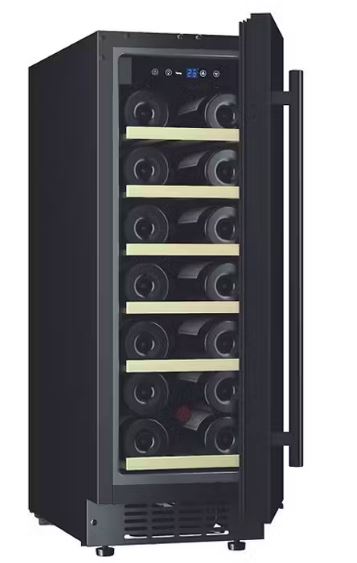EuropAce 20 bottles Slim Wine Cooler with Wooden Shelves (EWC8202DBK)