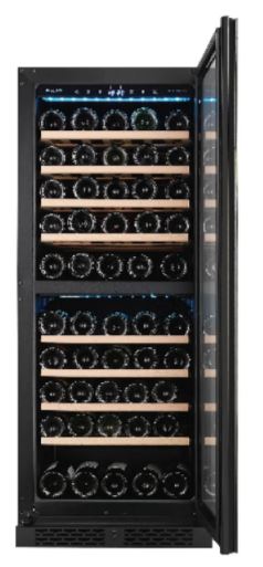 EuropAce 70 Bottles Dual Zone Wine Chiller | 3 Layered Anti-UV Glass, Beechwood Shelves (EWC8701DBK) 