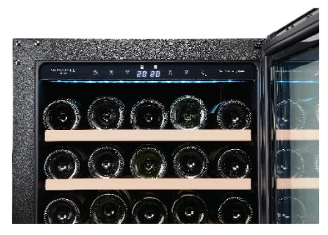 EuropAce 70 Bottles Dual Zone Wine Chiller | 3 Layered Anti-UV Glass, Beechwood Shelves (EWC8701DBK) 