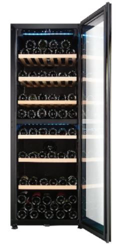 EuropAce 98 Bottles Dual Zone Wine Chiller | 3 Layered Anti-UV Glass, Beechwood Shelves (EWC8981DBK) 