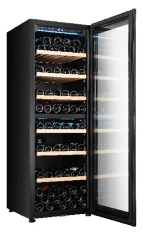 EuropAce 98 Bottles Dual Zone Wine Chiller | 3 Layered Anti-UV Glass, Beechwood Shelves (EWC8981DBK) 