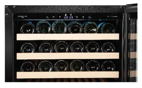 EuropAce 154 Bottles Dual Zone Wine Chiller | 3 Layered Anti-UV Glass, Beechwood Shelves (EWC8154DBK) 