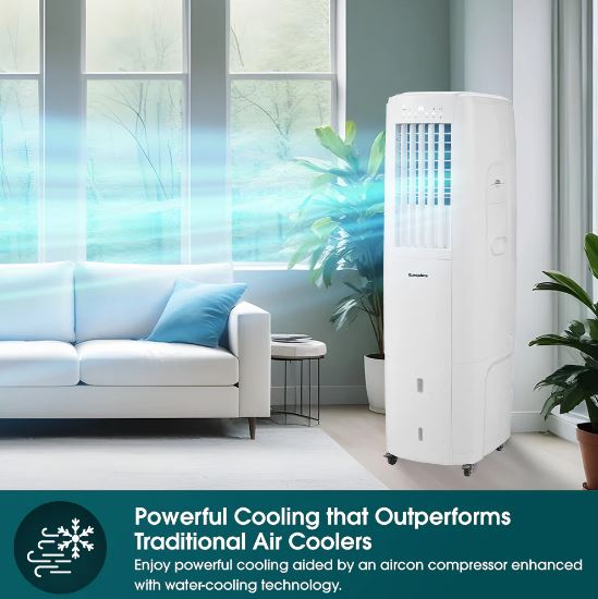 EuropAce 4-IN-1 Hoseless Spot Cooler with Air Con Compressor | Hybrid Cooling Technology, 60% Energy Savings, 3 to 7x More Power (18K BTU of Cooling Power)(EHAC18DH2WH)