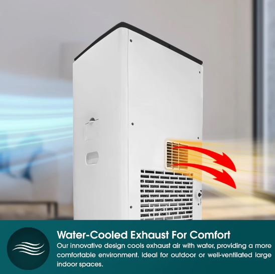 EuropAce 4-in-1 Hoseless Spot Cooler w Air Con Compressor – Hybrid Cooling Technology, 53% Energy Savings, 3 to 7x More Power (25K BTU of Cooling Power) (EHAC25DH3WH) 