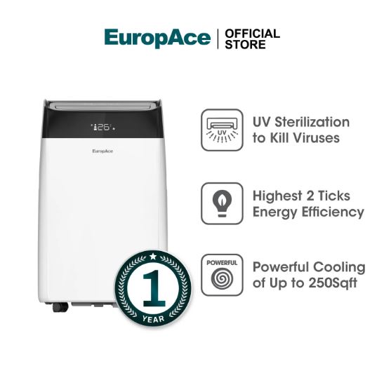EuropAce [2025 Model] 10,000 BTU 4-IN-1 Smart Air Purifying Green Portable Aircon | 250sqft, 99.97% Airborne Particles Removal, Smart WiFi, Front LED Display (EGAC10E8UV) 