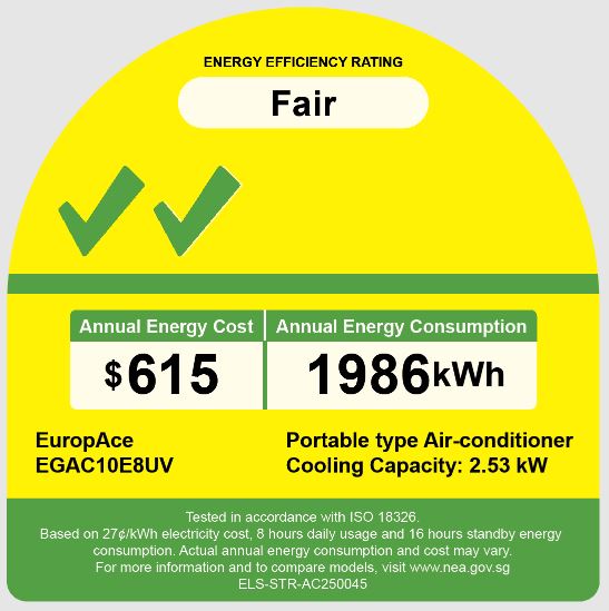 EuropAce [2025 Model] 10,000 BTU 4-IN-1 Smart Air Purifying Green Portable Aircon | 250sqft, 99.97% Airborne Particles Removal, Smart WiFi, Front LED Display (EGAC10E8UV) 