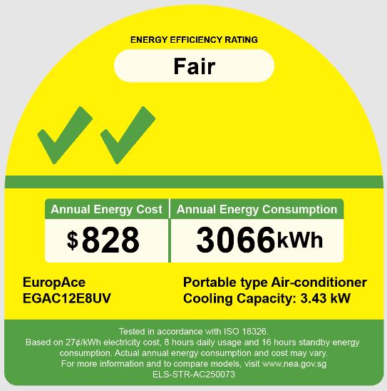 EuropAce [2025 Model] 12,000 BTU 4-IN-1 Smart Air Purifying Green Portable Aircon | 290sqft, 99.97% Airborne Particles Removal, Smart WiFi with FREE Tower Fan (Worth $179)(EGAC12E8UV)