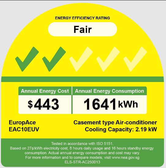 EuropAce 9,500 BTU Inverter Casement Air Con | UV Air Purification, 2 Ticks Inverter Technology, No Outdoor Unit (EAC10EUV) 