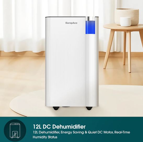 EuropAce 12L DC Dehumidifier + Laundry Dryer | Lower Noise Level, Greater Energy Efficiency (EDH3120DDC)