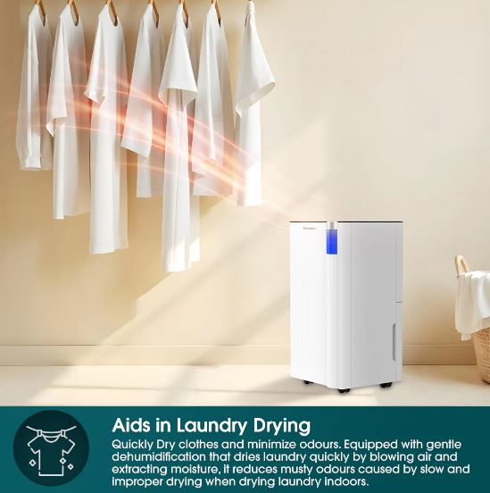 EuropAce 12L DC Dehumidifier + Laundry Dryer | Lower Noise Level, Greater Energy Efficiency (EDH3120DDC)