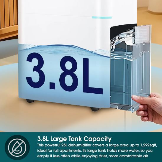 EuropAce 25L Smart Dehumidifier + Standalone H13 Air Purifier w Ioniser + Laundry Dryer (4-in-1) | 3Y Full Warranty (EDH5251BWH) 