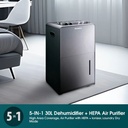 EuropAce 30L Dual Louvre Dehumidifier + Air Purifier with FREE 7" USB Portable Fan (Worth $109) (EDH6300DGY + FREE EUF3753DGY) 