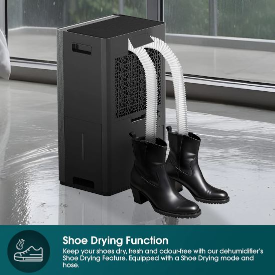 EuropAce 40L Smart DC Shoe Drying Dehumidifier + Air Purifier with FREE Tower Fan (Worth $299) (EDH8400DGY + FREE ETF9111DWH) 