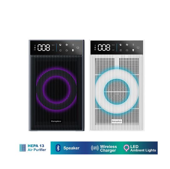 EuropAce PLAY Series Air Purifier (4-IN-1) | Bluetooth Speaker, Wireless Phone Charger, AromaTherapy Feature (EPU3320CWH) White