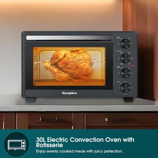 EuropAce 30L Electric Convection Oven with Rotisserie (EEO5303DGY)