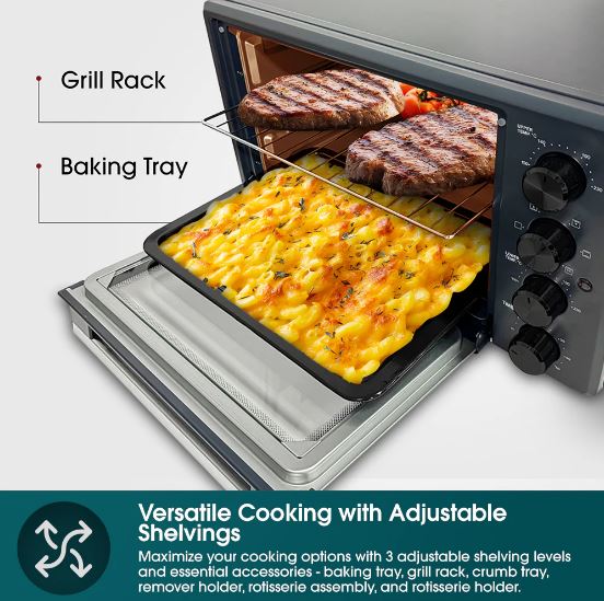 EuropAce 30L Electric Convection Oven with Rotisserie (EEO5303DGY)
