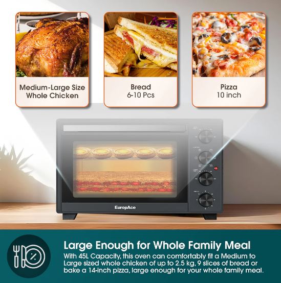 EuropAce 45L Electric Convection Oven with Rotisserie (EEO5451DGY) 