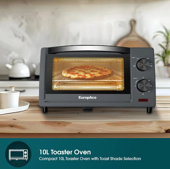 EuropAce 10L Compact Toaster Oven with Toast Shade Selection (ETO2103DGY) 