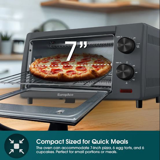 EuropAce 10L Compact Toaster Oven with Toast Shade Selection (ETO2103DGY) 