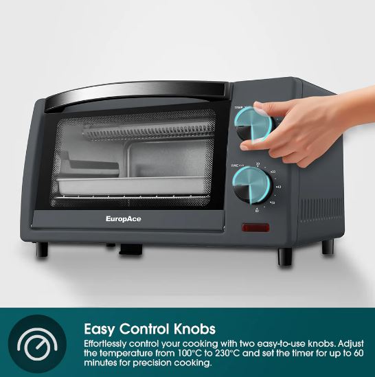 EuropAce 10L Compact Toaster Oven with Toast Shade Selection (ETO2103DGY) 