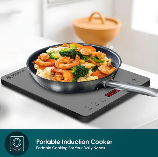 EuropAce 10L 2000W Slim Portable Induction Cooker | Full Crystal Glass Cooktop for High Durability and Heat Resistance | Perfect for Daily Cooking (EIC7201DGY) 