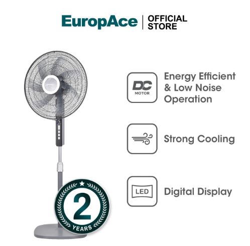 EuropAce 18” Deluxe DC Stand Fan with Remote | DC Motor, Strong Cooling, Digital Display and Remote Control (ESF8187EDCR) 