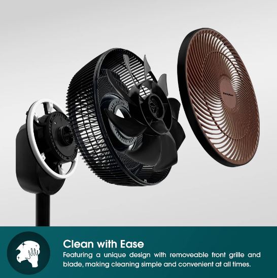 EuropAce 12” Portable DC High Velocity Fan w Ambient Light | Power on the Go (Power Bank Compatible), 3D Oscillation, Easy Clean (ELF7128DWD)