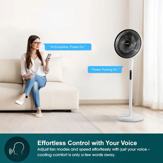 EuropAce 14” Whispr DC High Velocity Fan | Voice Control, Aerospace Inspired Blades for Powerful Airflow, Easy Cleaning (ELF7147DWH)