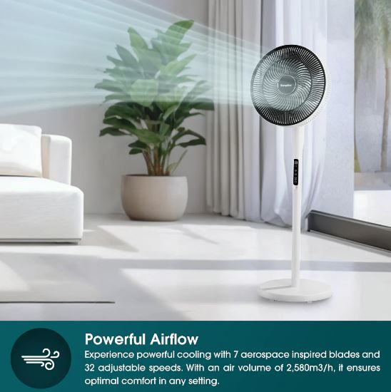 EuropAce 14” Whispr DC High Velocity Fan | Voice Control, Aerospace Inspired Blades for Powerful Airflow, Easy Cleaning (ELF7147DWH)