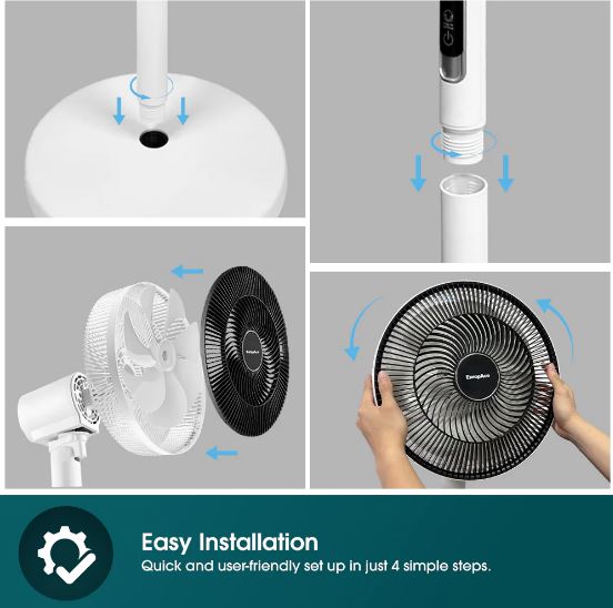 EuropAce 14” Whispr DC High Velocity Fan | Voice Control, Aerospace Inspired Blades for Powerful Airflow, Easy Cleaning (ELF7147DWH)