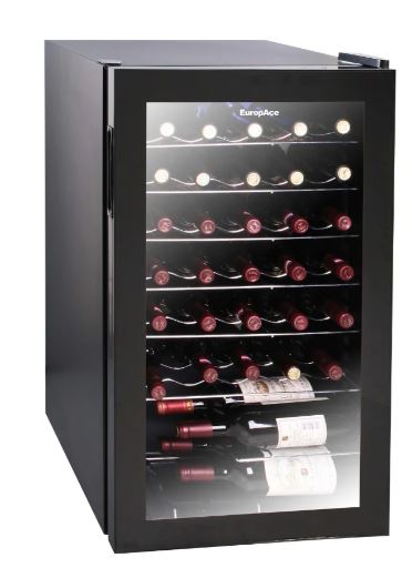 EuropAce 33 Bottles Wine Chiller | 3 Layered Anti-UV Glass, Recessed Handle (EWC1331S)