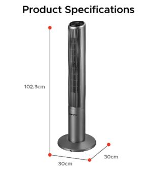 Europace 40" Metallic Grey Tower Fan | Online Exclusive, Safe for Children, Touch Control ETF1102D