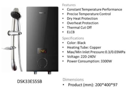 Toshiba Instant Electric Water Heater DSK33ES5SB Black