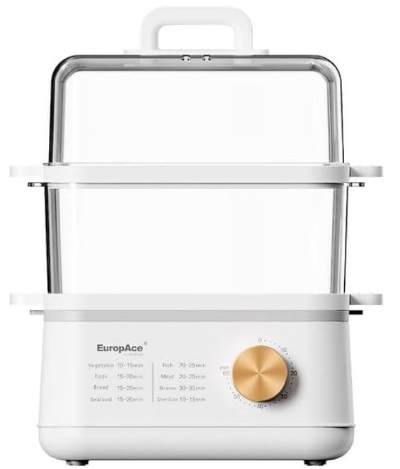 EuropAce 12L Food Steamer | Stainless-Steel high-power heating & Easy clean (EFS 3122B)