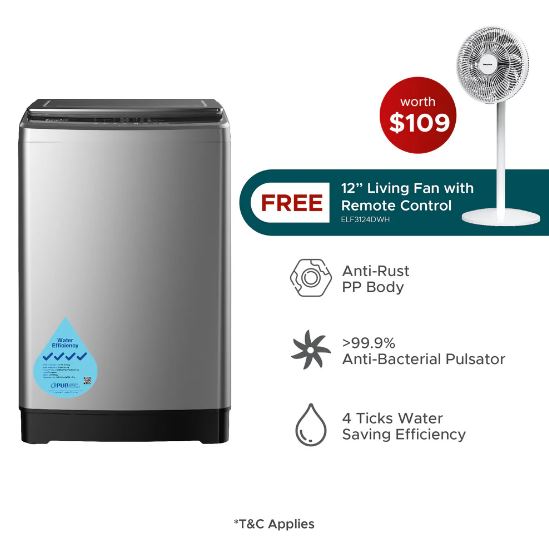EuropAce 8KG 4 Ticks Top Load Washer with FREE 12" Stand Fan (Worth $109) (ETW8800DGM)