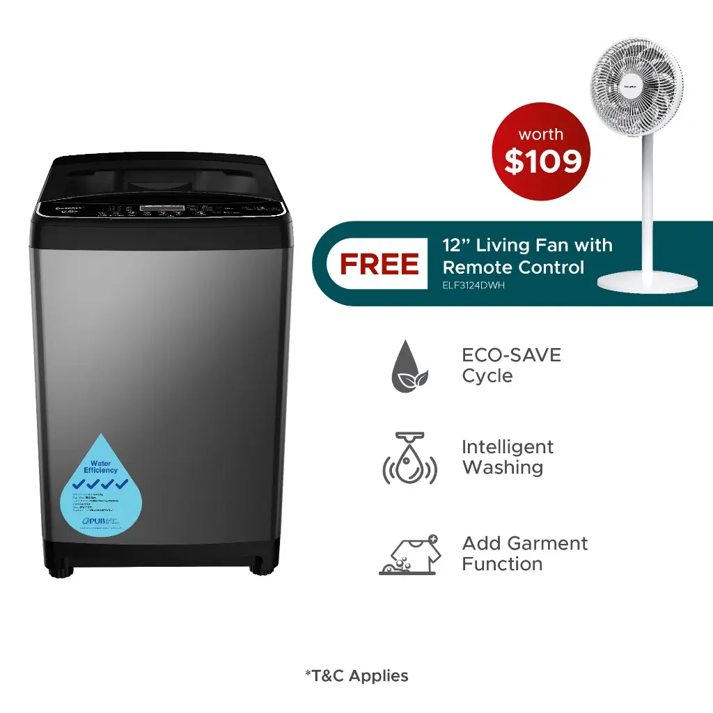 EuropAce 12KG 4 Ticks Top Load Washer with FREE 12" Stand Fan (Worth $109) (ETW7121Y) 