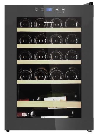 EuropAce 20 Bottles Wine Chiller | 3 Layered Anti-UV Glass, Beechwood Shelves (EWC3203DGY) 
