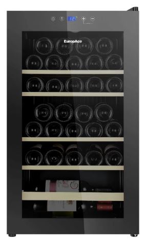 EuropAce 48 Bottles Wine Chiller | 3 Layered Anti-UV Glass, Beechwood Shelves (EWC3481DGY)