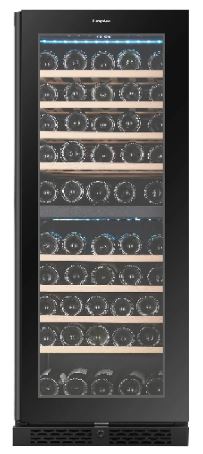 EuropAce 70 Bottles Dual Zone Wine Chiller | 3 Layered Anti-UV Glass, Beechwood Shelves (EWC8701DBK) 