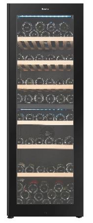 EuropAce 98 Bottles Dual Zone Wine Chiller | 3 Layered Anti-UV Glass, Beechwood Shelves (EWC8981DBK) 