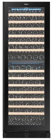 EuropAce 154 Bottles Dual Zone Wine Chiller | 3 Layered Anti-UV Glass, Beechwood Shelves (EWC8154DBK) 