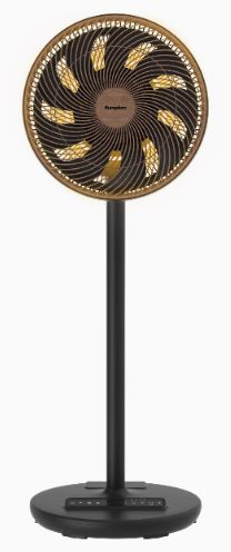 EuropAce 12” Portable DC High Velocity Fan w Ambient Light (Black with Dark Wood) | Power on the Go (Power Bank Compatible), 3D Oscillation, Easy Clean (ELF7128DWD)