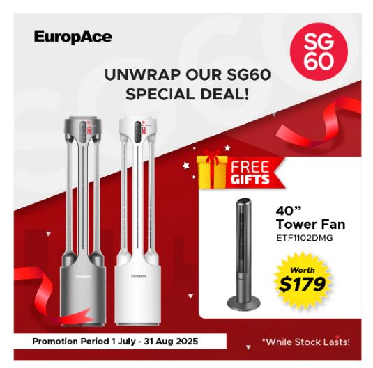 EuropAce Intelligent Dual Wings Air Purifying Bladeless Fan | Dual Korean True HEPA FILTER, AI Smart Wind, Patented 3-Way Airflow (Triple Airflow) with FREE Tower Fan (Worth $179) (EBFZ1WH + ETF1102DMG) 