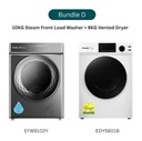 Bundle D (EFW9102Y + EDY5801B) EuropAce 10KG 4 Ticks Steam Front Load Washer + EuropAce 8Kg Vented Dryer