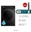 EuropAce 10+7KG 4 Ticks Steam Washer Dryer with FREE Tower Fan (Worth $299) (EWD8107DBK)