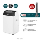 EuropAce [2025 Model] 15,000 BTU Air Purifying Dual Hose Portable Aircon with WiFi (4-IN-1) | 320sqft, 99.97% Airborne Particles Removal, Smart WiFi, Front LED Display with FREE Tower Fan (Worth $179)(EPAC15E6UV + ETF1102DMG) 