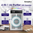 EuropAce PLAY Series Air Purifier (4-IN-1) | Bluetooth Speaker, Wireless Phone Charger, AromaTherapy Feature (EPU3320CWH) White