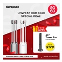 EuropAce Intelligent Dual Wings Air Purifying Bladeless Fan | Dual Korean True HEPA FILTER, AI Smart Wind, Patented 3-Way Airflow (Triple Airflow) with FREE Tower Fan (Worth $179) (EBFZ1GM + ETF1102DMG) 
